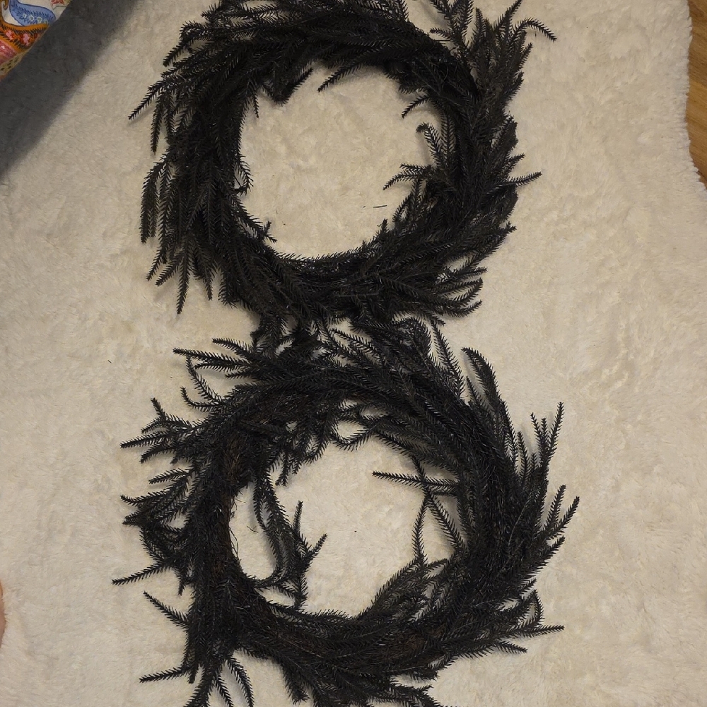 Set Of 2 Ashland Black Wreaths Faux Norfolk  Pine Branches Approx. 16 Inches